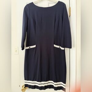 Talbots Navy Dress with White Grosgrain Ribbon Trim